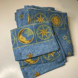 Queen sheet set blue with moon stars gold print sp